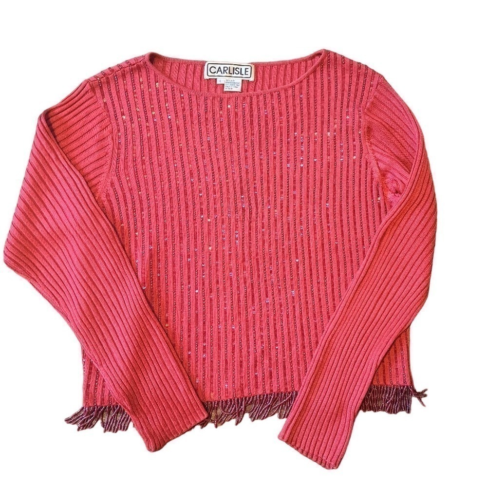 Carlisle Red Silk Sweater with sequins Sz L